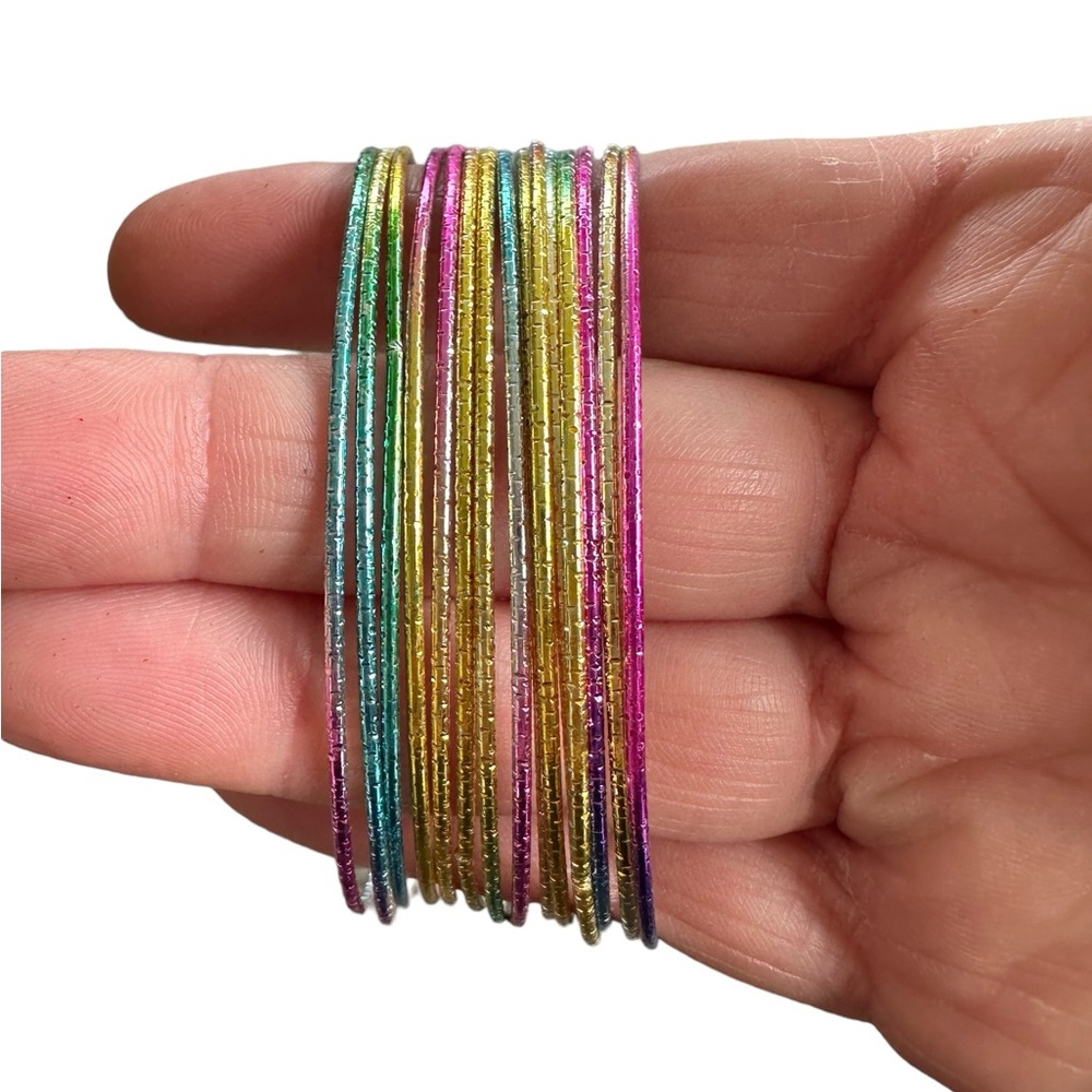 Multicolored Thin Bangle Bracelet 15 Piece Set
